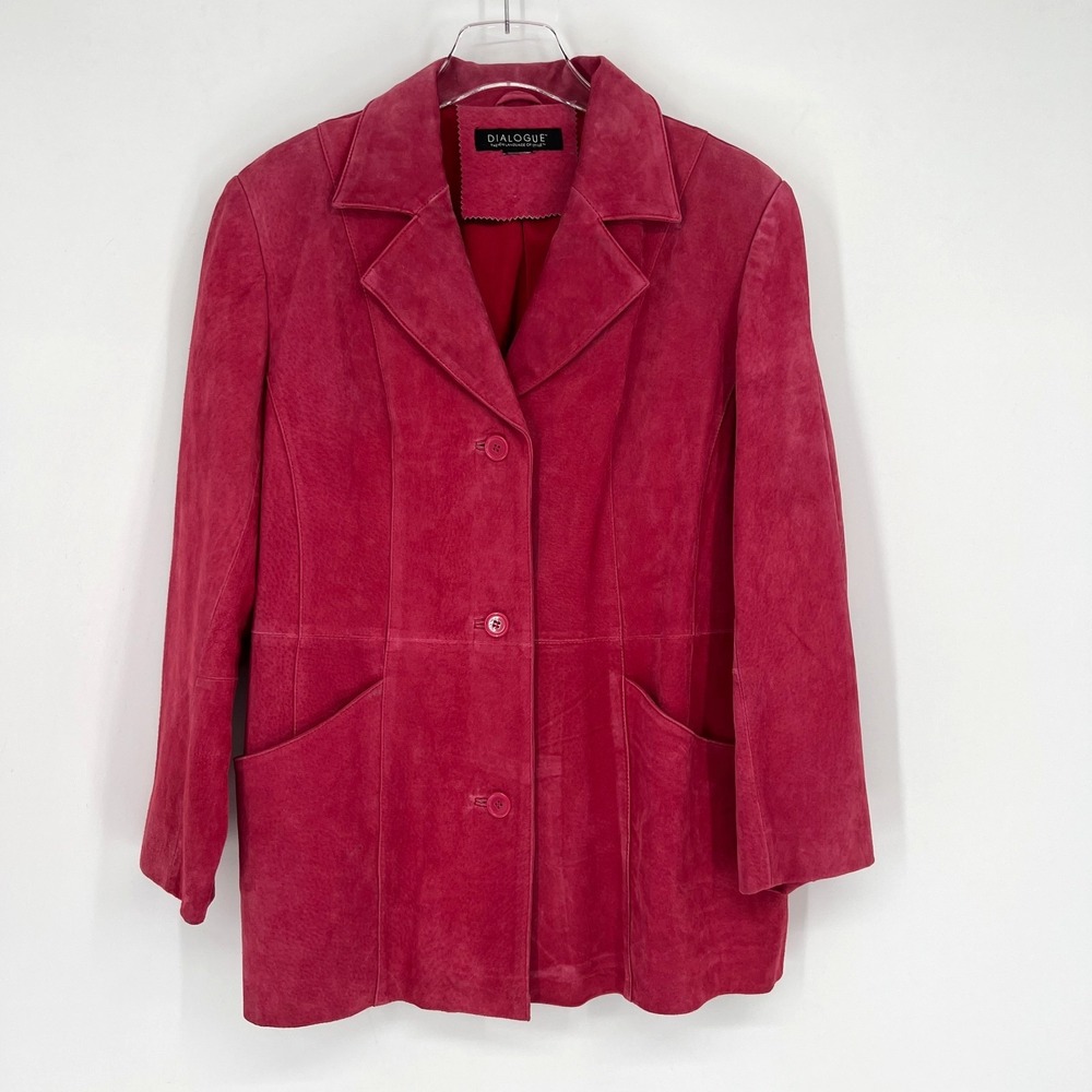Dialogue Leather Jacket Womens L/XL Pink‎ Classic Feminine Cozy Blazer Preppy